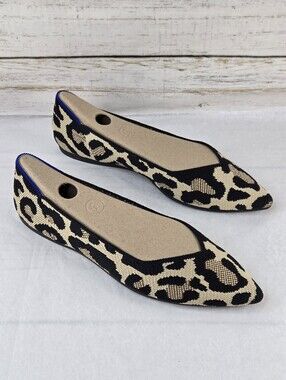 Rothy's Ballet Flats Pointed Toe Desert Cat Leopard Print Knit Women's Size 8